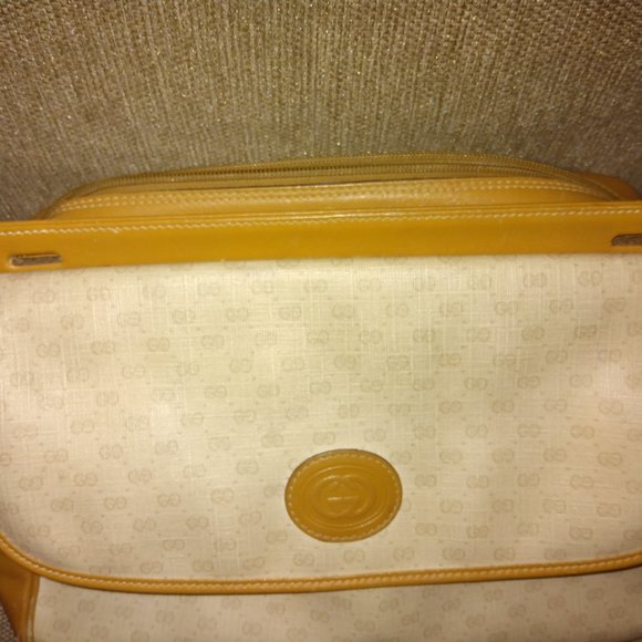 ❤️ GUCCI Micro G Logo Print Tan Canvas Leather Coated Canvas Clutch Shoulder Bag - Picture 4 of 15